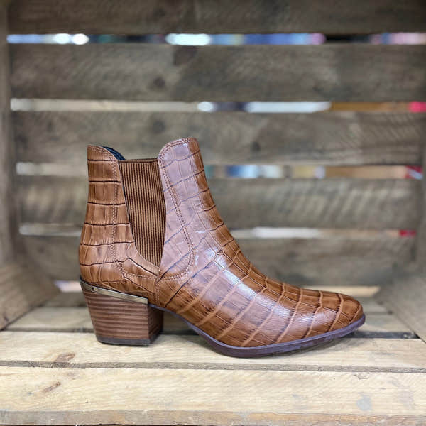 Elevate Your Sole 63500 Ladies Tan Croc Leather Pull On Ankle Boots-elevate your sole