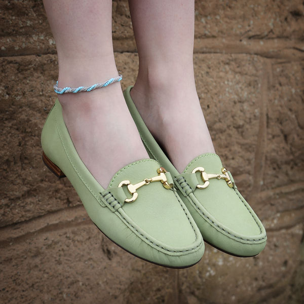 Elevate your Sole 25836 Sunflower Ladies Lime Nubuck Leather Loafers - elevate your sole