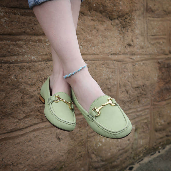Elevate your Sole 25836 Sunflower Ladies Lime Nubuck Leather Loafers - elevate your sole