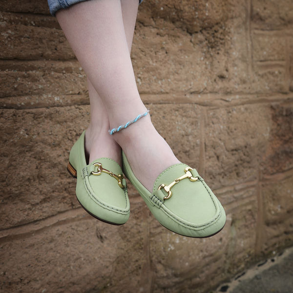 Elevate your Sole 25836 Sunflower Ladies Lime Nubuck Leather Loafers - elevate your sole