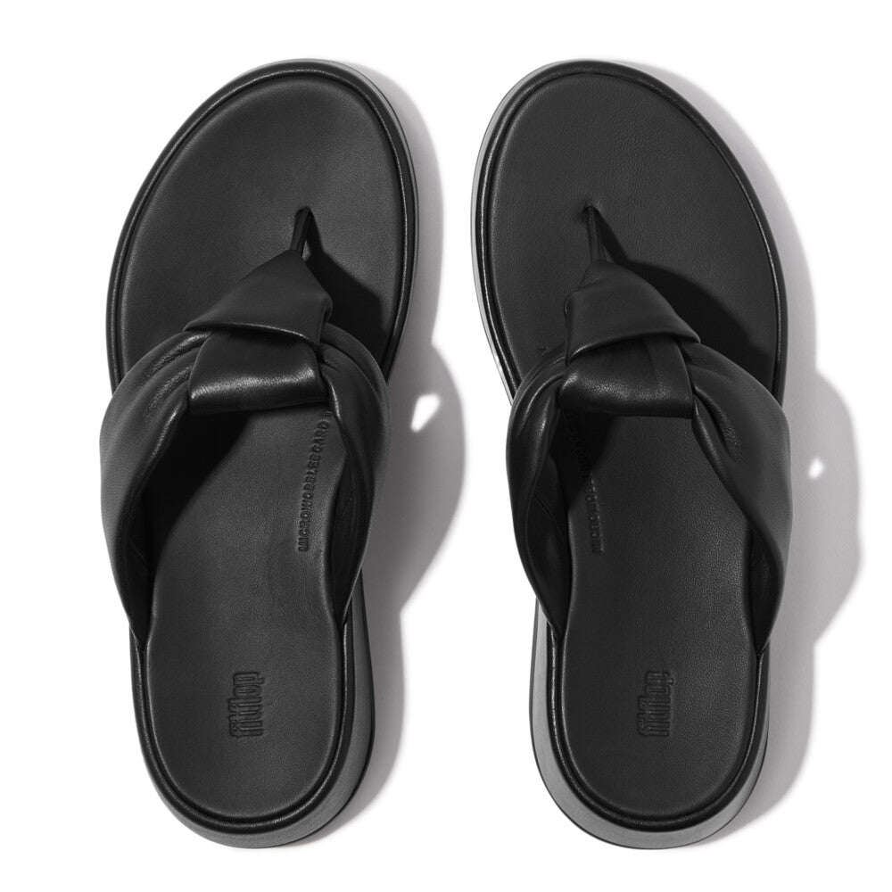FitFlop IY1-090 F-Mode Knot Ladies Black Leather Slip On Sandals
