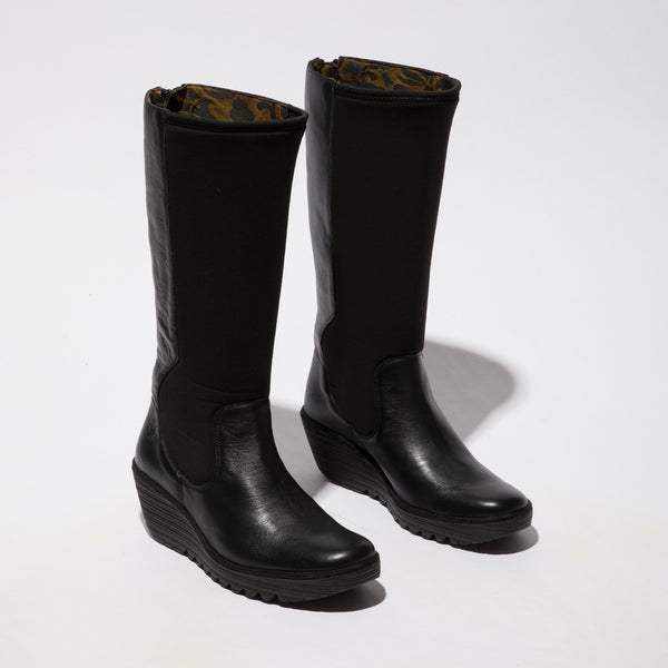 Fly Yoja401 Ladies Dublin Black Leather Back Zip Mid-Calf Boots
