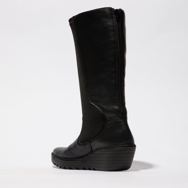Fly Yoja401 Ladies Dublin Black Leather Back Zip Mid-Calf Boots