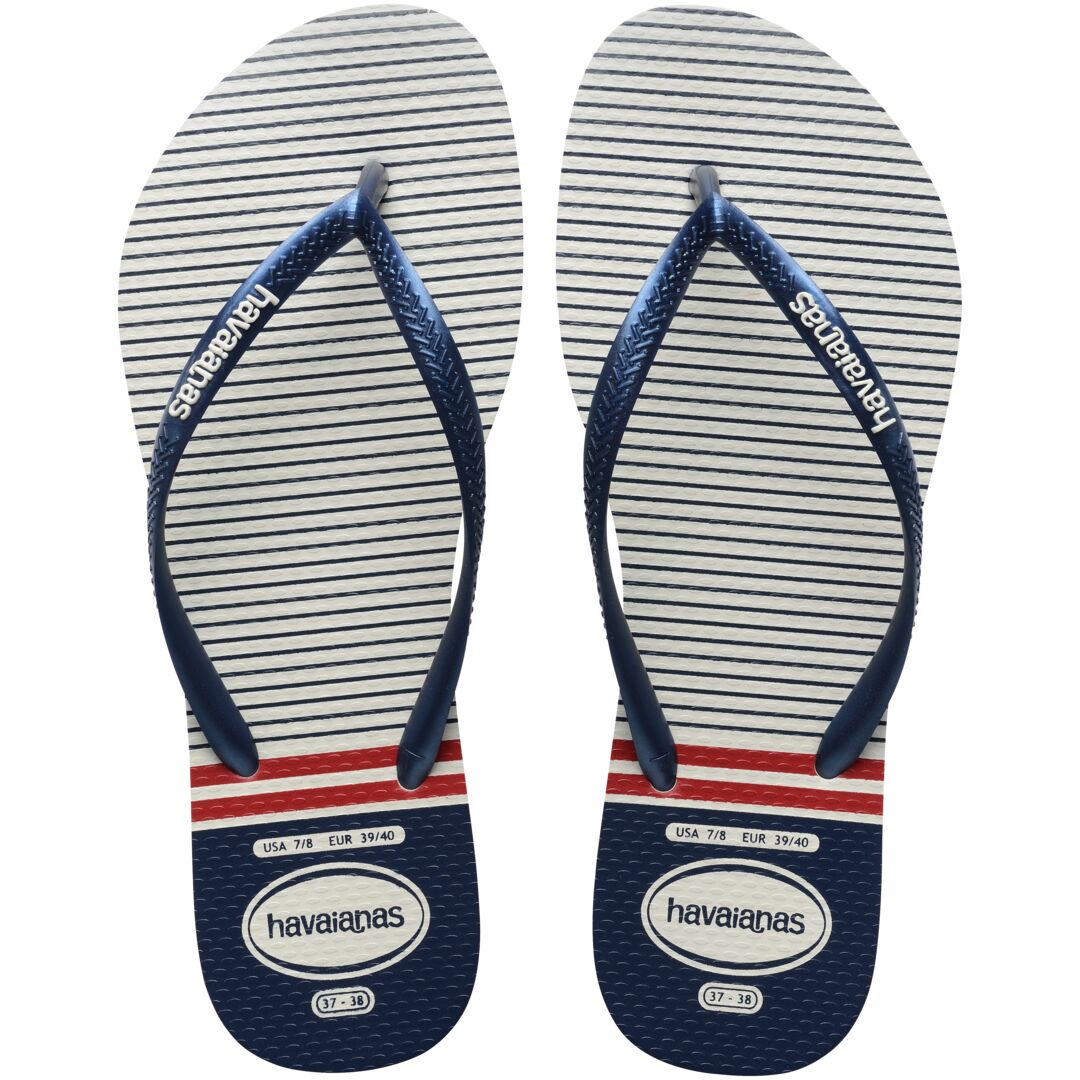 Havaianas Slim Nautical Ladies White/Brown/Red Toe Post Sandals