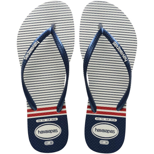 Havaianas Slim Nautical Ladies White/Brown/Red Toe Post Sandals