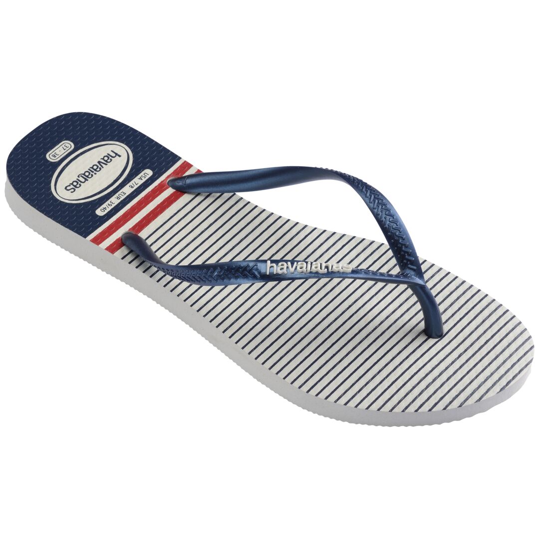 Havaianas Slim Nautical Ladies White/Brown/Red Toe Post Sandals