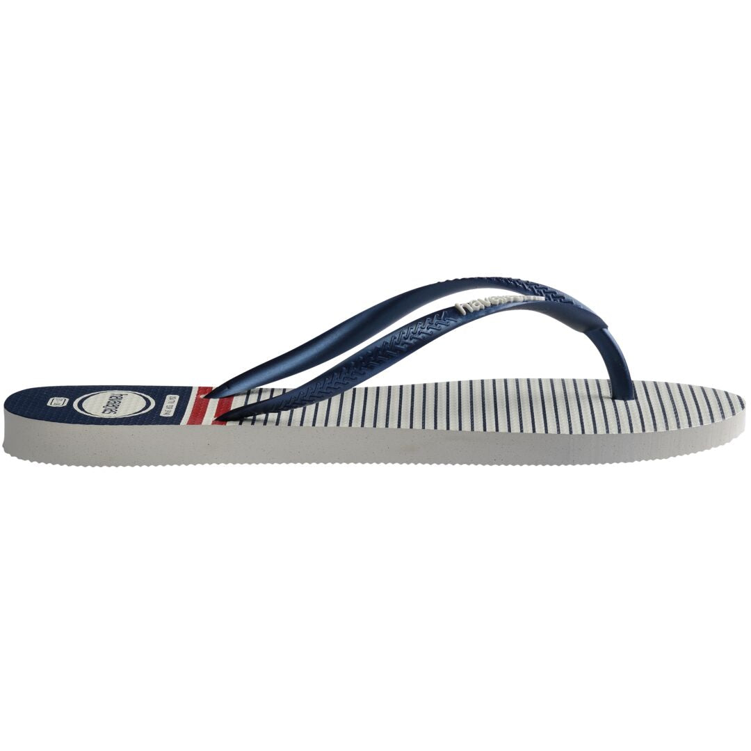 Havaianas Slim Nautical Ladies White/Brown/Red Toe Post Sandals