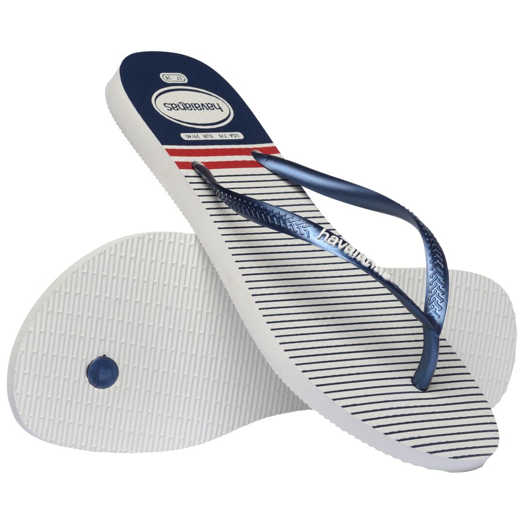 Havaianas Slim Nautical Ladies White/Brown/Red Toe Post Sandals