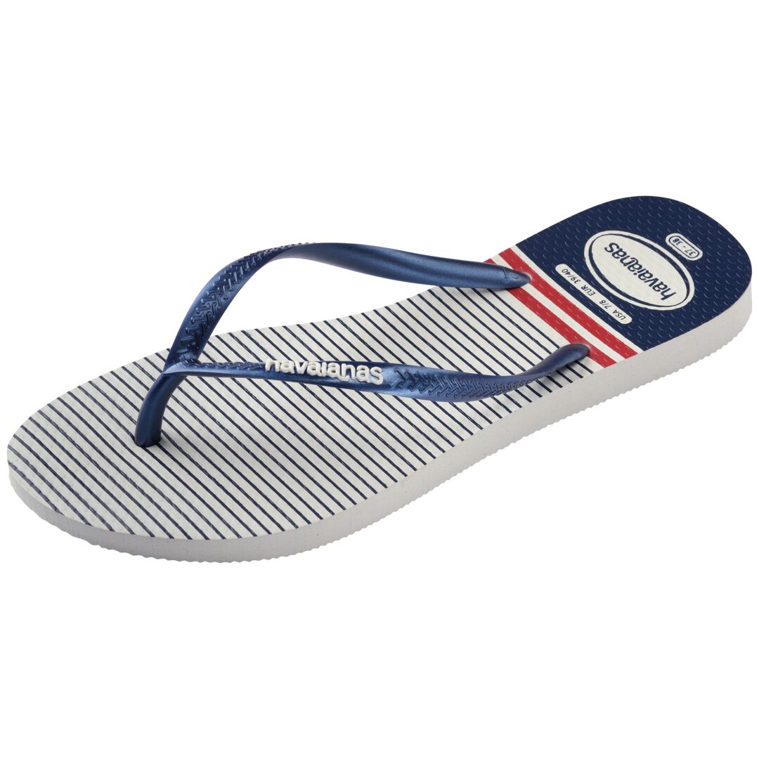Havaianas Slim Nautical Ladies White/Brown/Red Toe Post Sandals