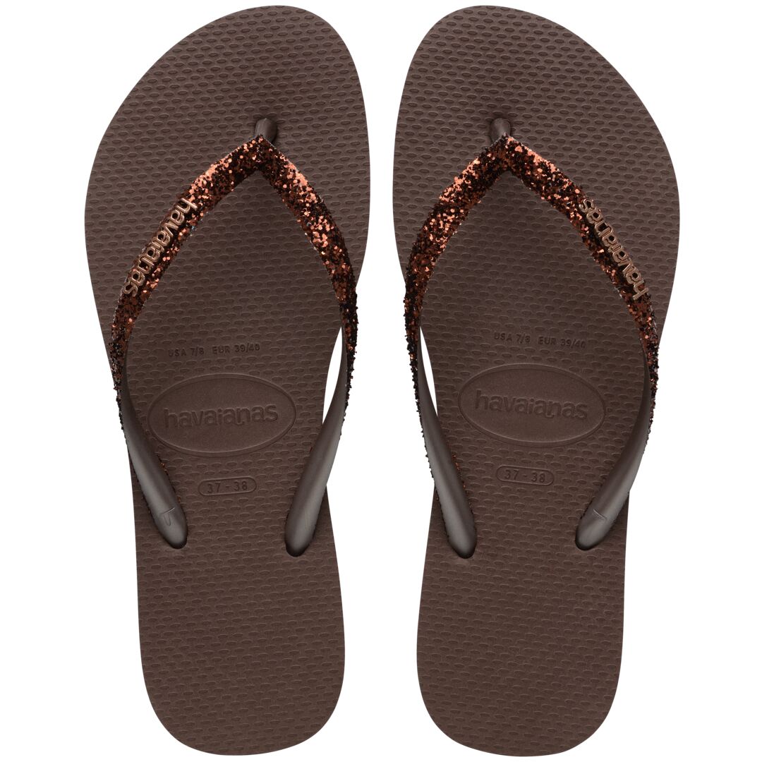 Havaianas Slim Glitter II Ladies Dark Brown Toe Post Sandals