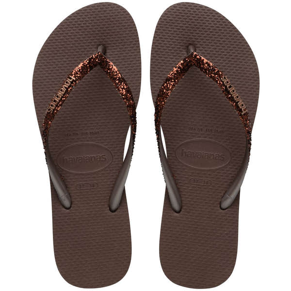 Havaianas Slim Glitter II Ladies Dark Brown Toe Post Sandals