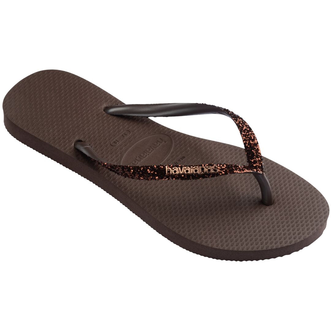 Havaianas Slim Glitter II Ladies Dark Brown Toe Post Sandals
