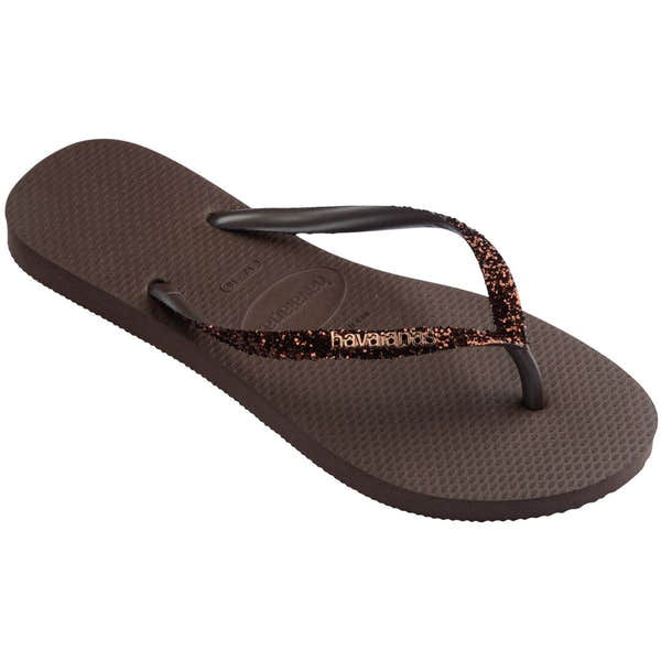 Havaianas Slim Glitter II Ladies Dark Brown Toe Post Sandals