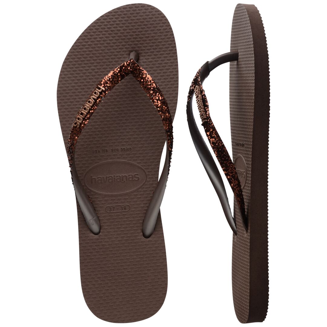 Havaianas Slim Glitter II Ladies Dark Brown Toe Post Sandals