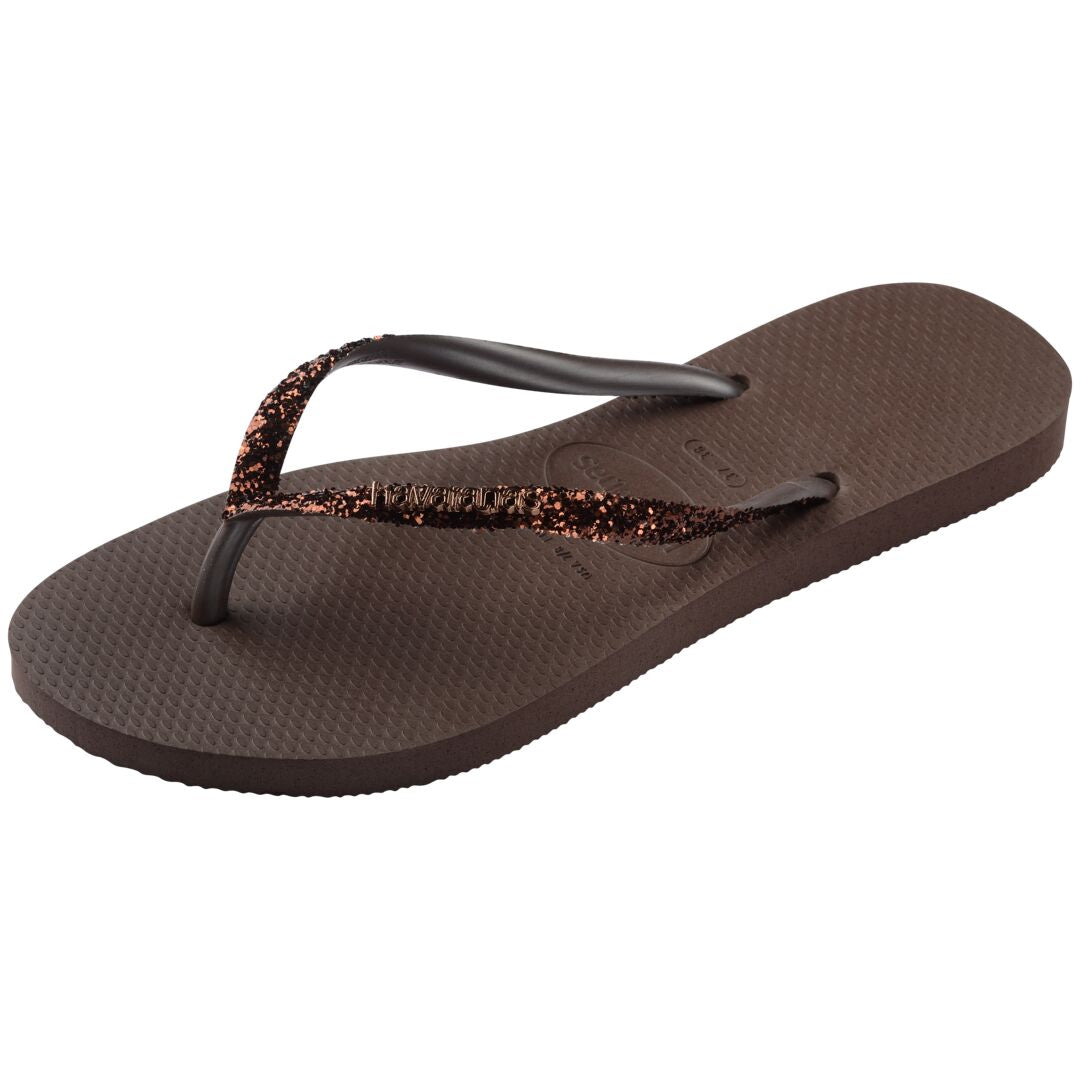 Havaianas Slim Glitter II Ladies Dark Brown Toe Post Sandals