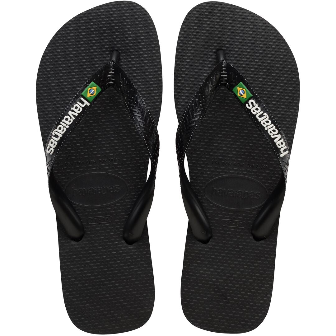 Havaianas Brasil Logo Unisex Black/Black Toe Post Sandals