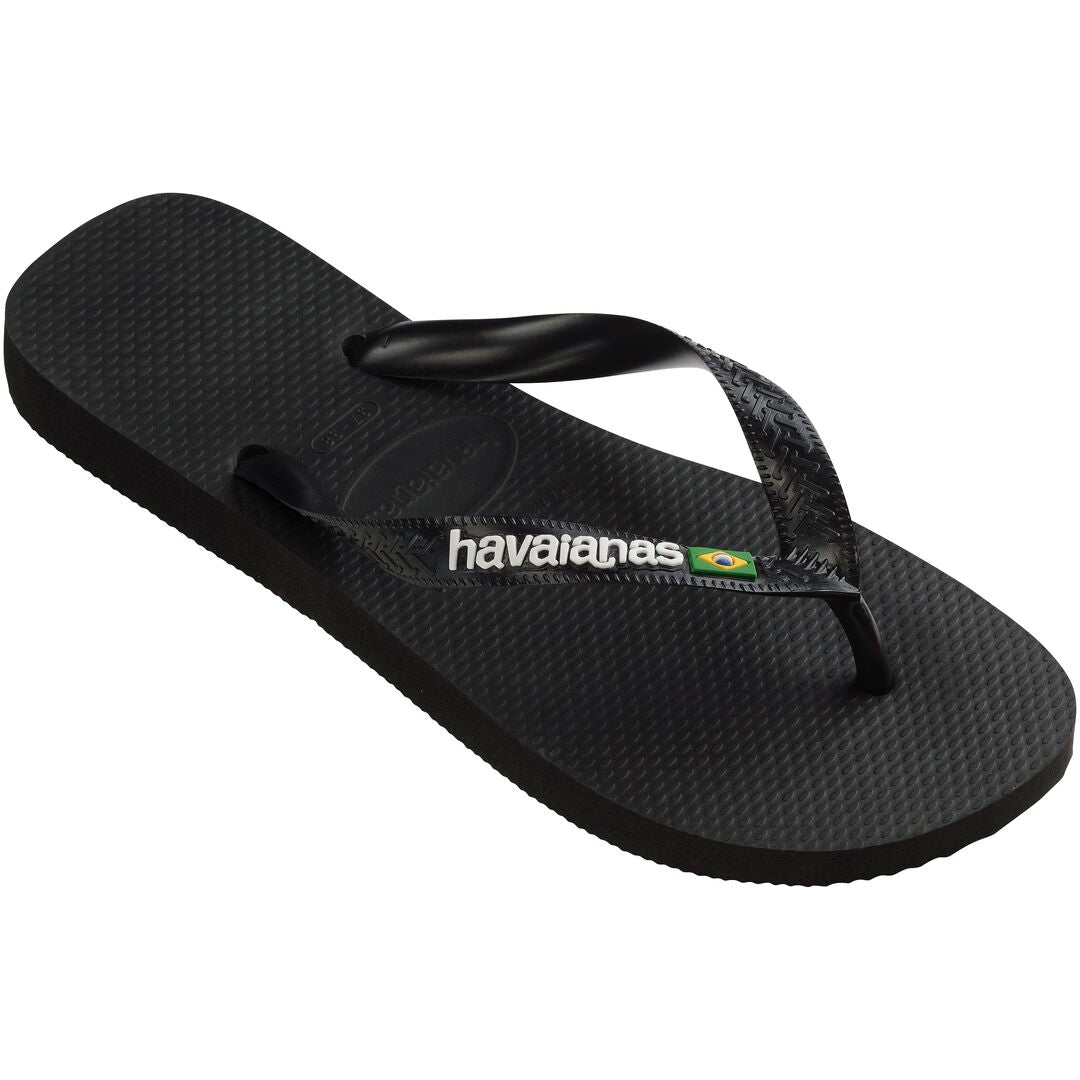 Havaianas Brasil Logo Unisex Black/Black Toe Post Sandals