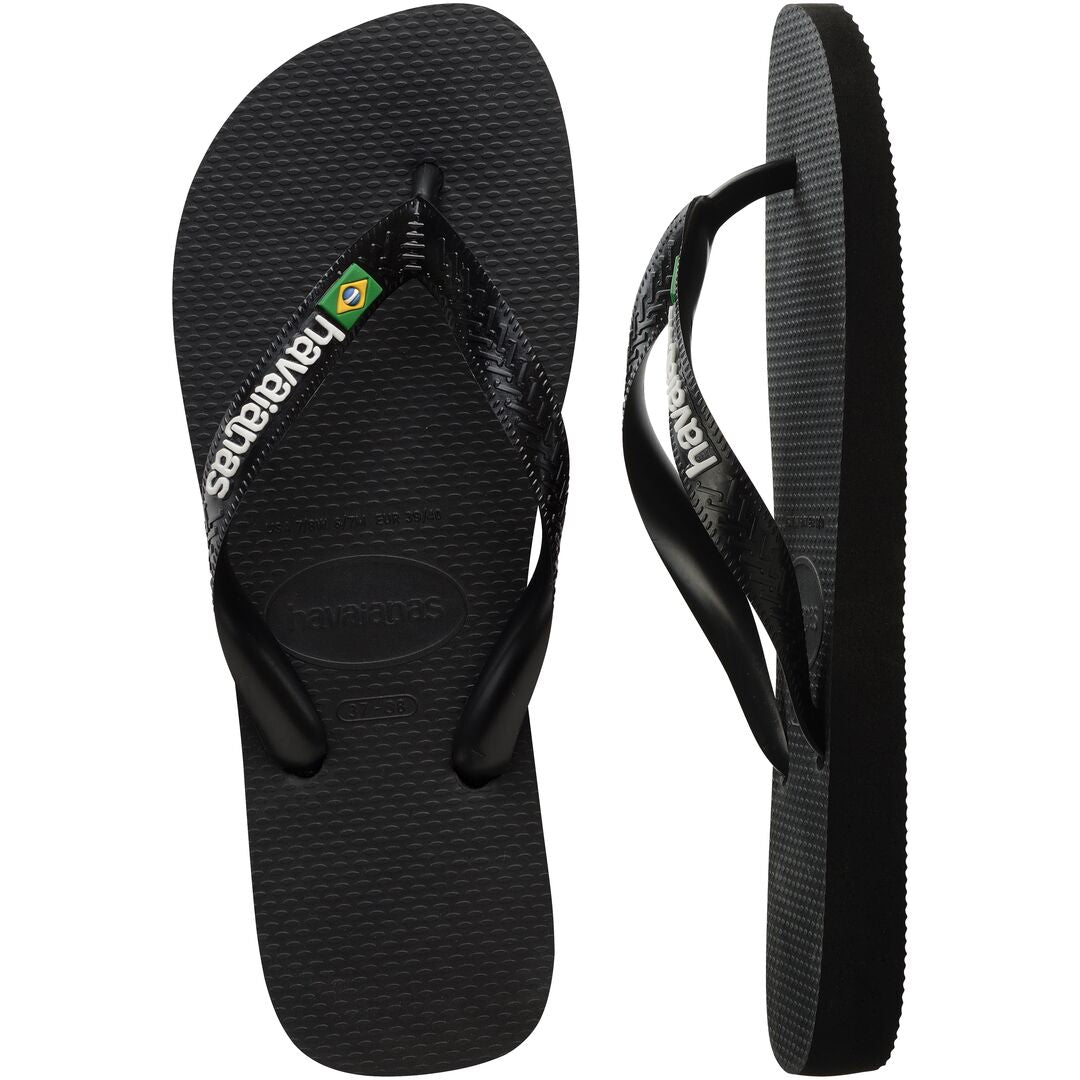 Havaianas Brasil Logo Unisex Black/Black Toe Post Sandals