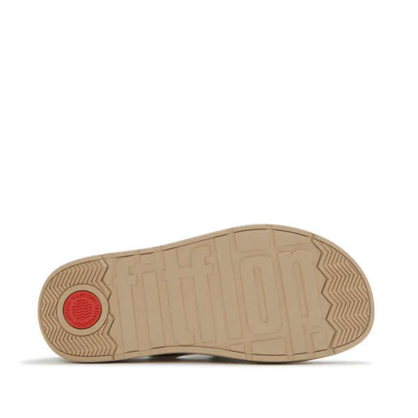 FitFlop A3T-923 Gen-FF women's suede fisherman's buckle sandals in cappuccino color, with cushioned sole and textured outsole.