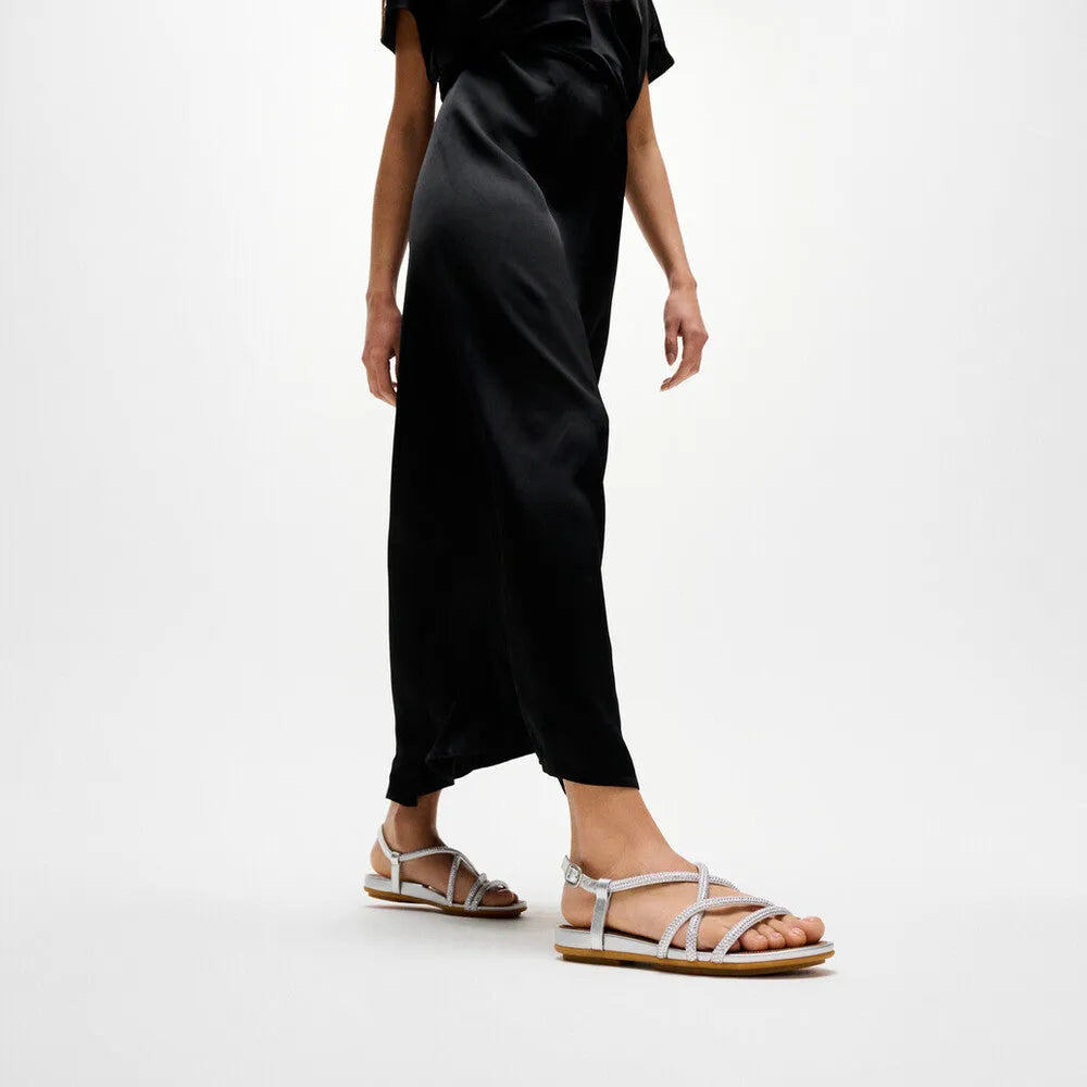 FitFlop Gracie Crystal Silver Leather & Textile Slingback Sandals for women, stylish sparkly silver footwear.
