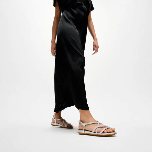 FitFlop Gracie Crystal Silver Leather & Textile Slingback Sandals for women, stylish sparkly silver footwear.
