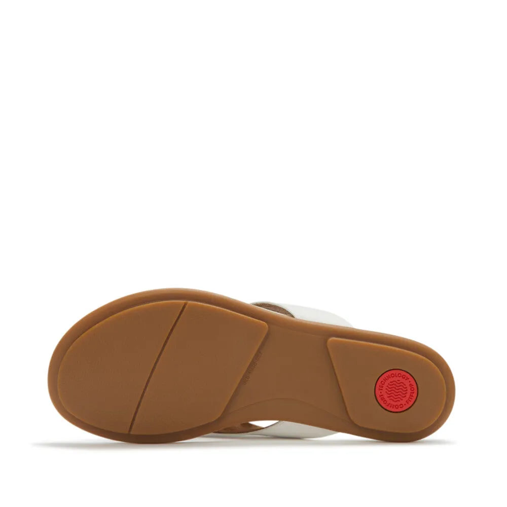 FitFlop A4A-194 Gracie Flower white leather T-strap sandals with cushioned sole and rubber outsole, stylish women's urban footwear.
