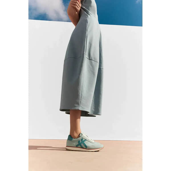 FitFlop A5P-E09 Retro-Q FF ladies mint and teal leather and textile lace-up trainers, casual sneakers with sporty design.