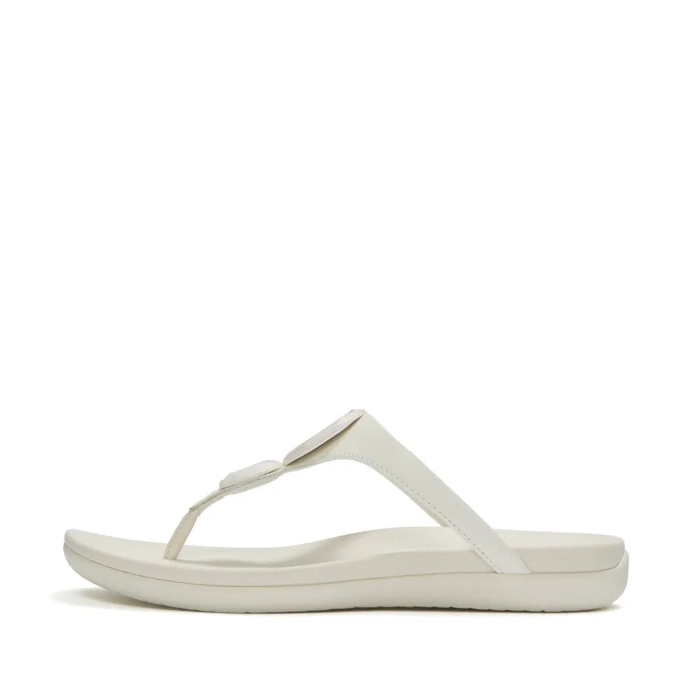FitFlop Solay Glossy Disc T-bar Sandals for women, cream-colored, cushioned sole with glossy disc accent, comfortable summer footwear.