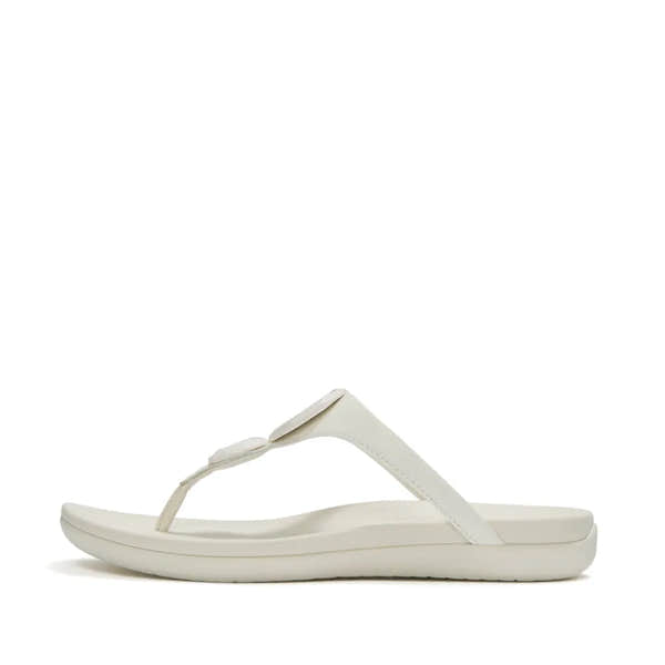 FitFlop Solay Glossy Disc T-bar Sandals for women, cream-colored, cushioned sole with glossy disc accent, comfortable summer footwear.