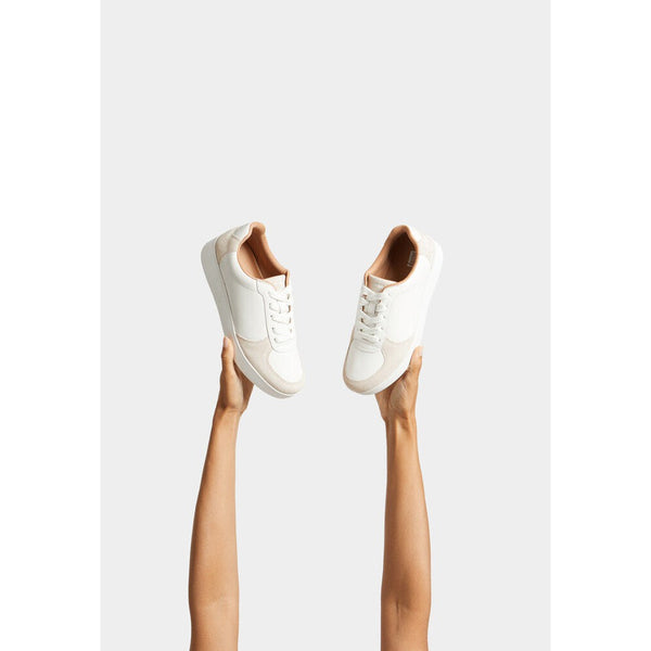 FitFlop FQ1-A57 Rally Leather And Suede Panel Ladies White & Paris Grey Leather & Suede Arch Support Lace Up Trainers-elevate your sole