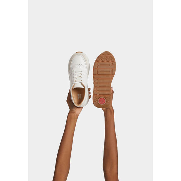 FitFlop FR1-194 F-Mode Ladies Urban White Leather & Textile Lace Up Trainers-elevate your sole