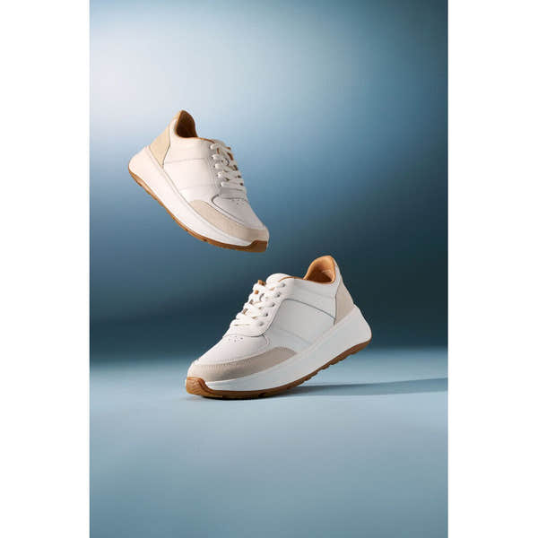 FitFlop FR1-194 F-Mode Ladies Urban White Leather & Textile Lace Up Trainers-elevate your sole