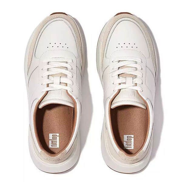 FitFlop FR1-194 F-Mode Ladies Urban White Leather & Textile Lace Up Trainers-elevate your sole