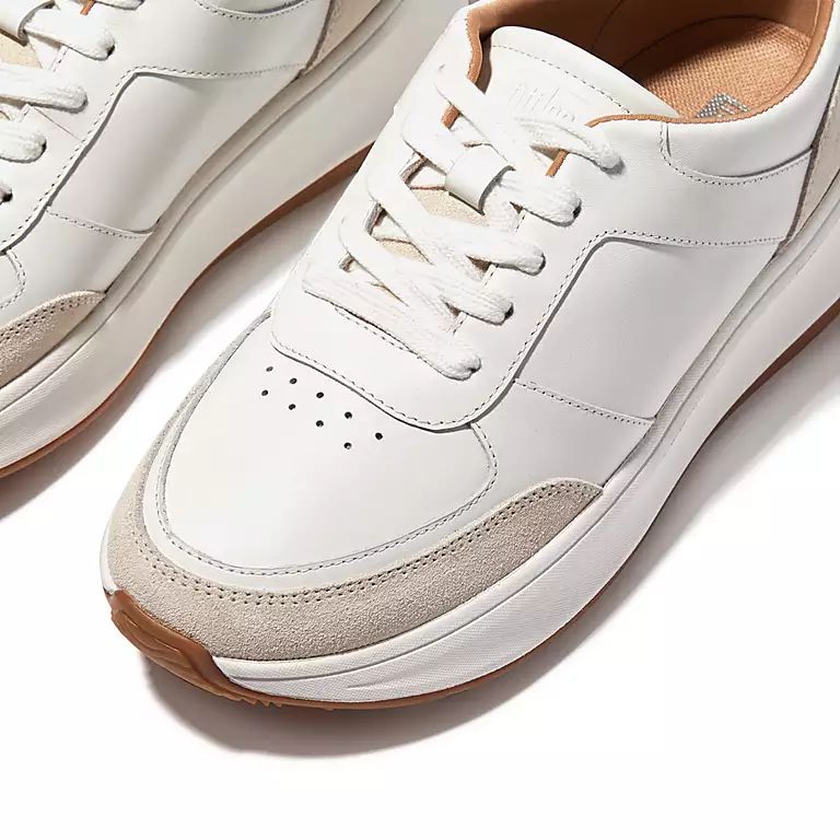 FitFlop FR1-194 F-Mode Ladies Urban White Leather & Textile Lace Up Trainers-elevate your sole