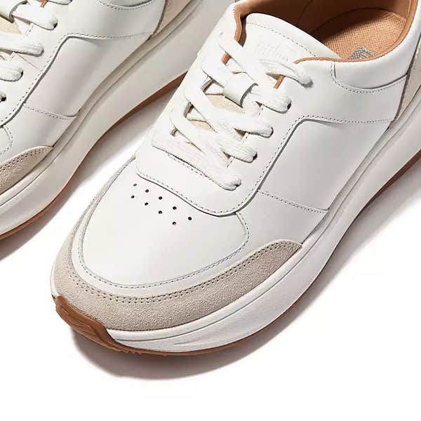 FitFlop FR1-194 F-Mode Ladies Urban White Leather & Textile Lace Up Trainers-elevate your sole