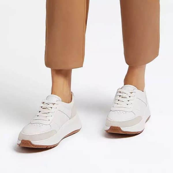 FitFlop FR1-194 F-Mode Ladies Urban White Leather & Textile Lace Up Trainers-elevate your sole