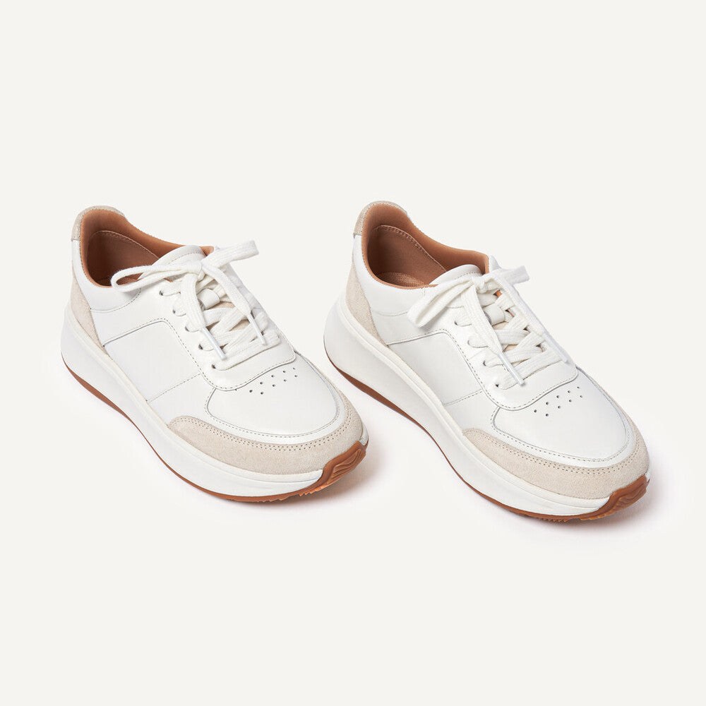 FitFlop FR1-194 F-Mode Ladies Urban White Leather & Textile Lace Up Trainers-elevate your sole