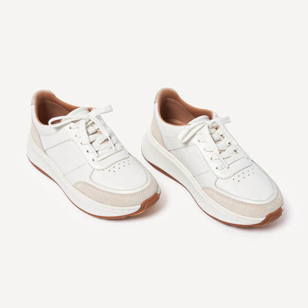 FitFlop FR1-194 F-Mode Ladies Urban White Leather & Textile Lace Up Trainers-elevate your sole