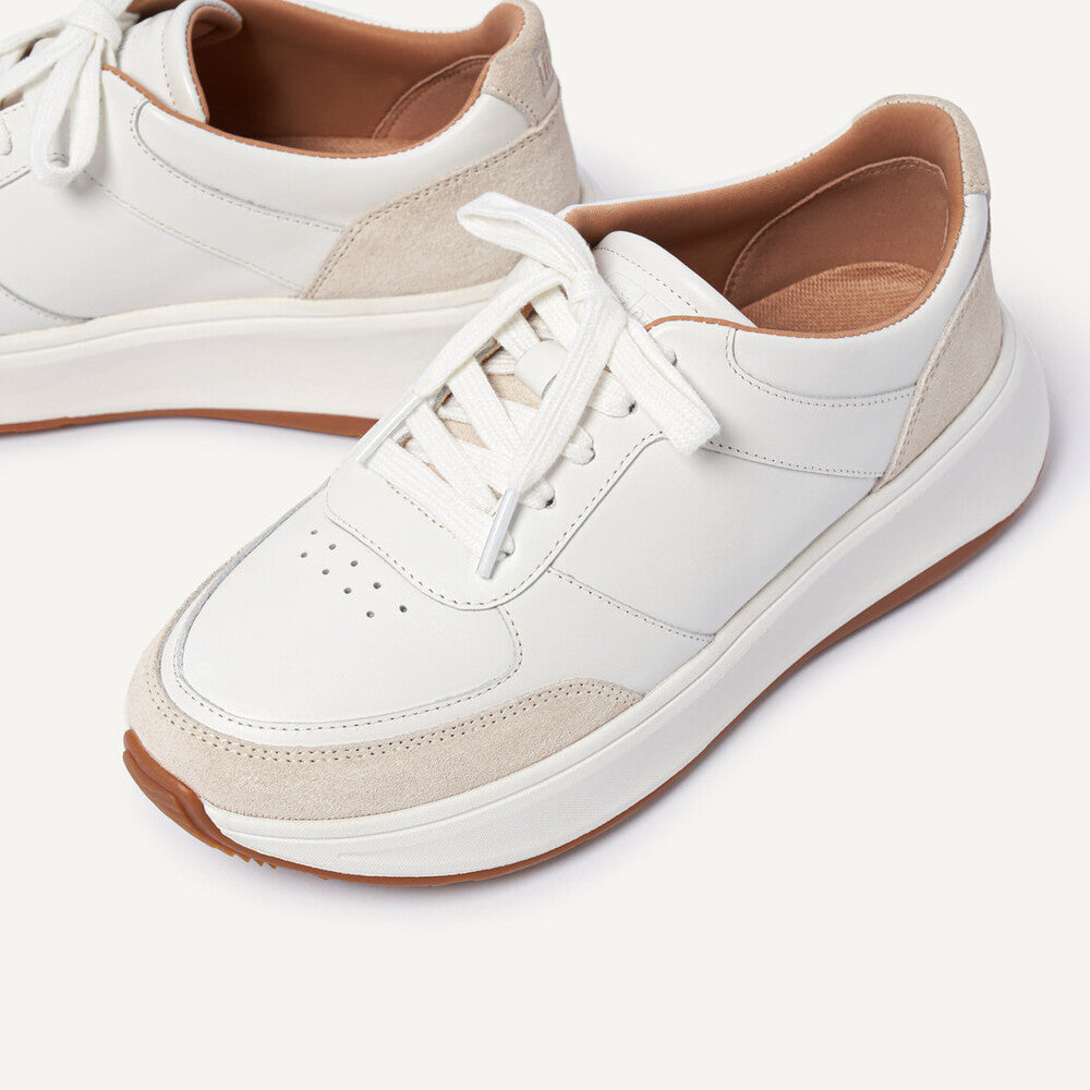 FitFlop FR1-194 F-Mode Ladies Urban White Leather & Textile Lace Up Trainers-elevate your sole