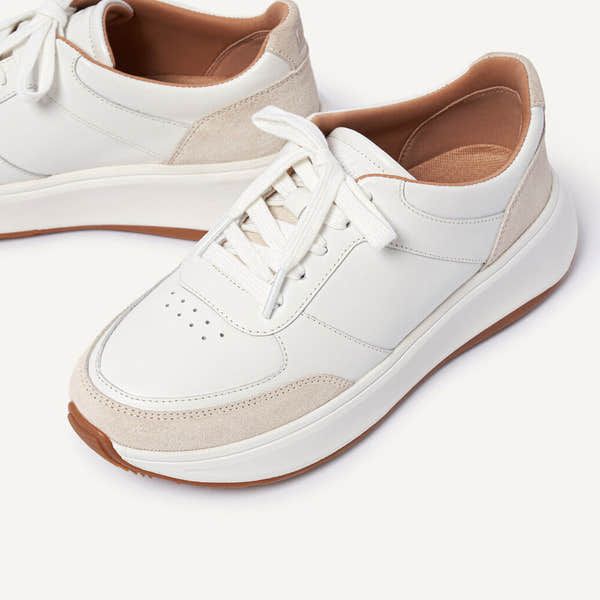 FitFlop FR1-194 F-Mode Ladies Urban White Leather & Textile Lace Up Trainers-elevate your sole