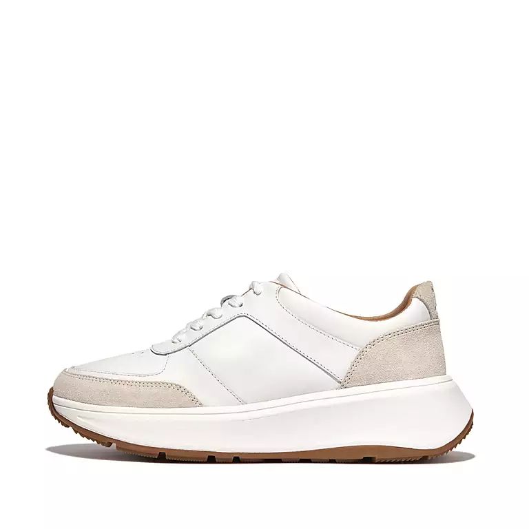 FitFlop FR1-194 F-Mode Ladies Urban White Leather & Textile Lace Up Trainers-elevate your sole