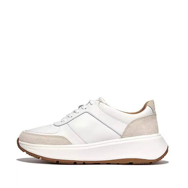FitFlop FR1-194 F-Mode Ladies Urban White Leather & Textile Lace Up Trainers-elevate your sole