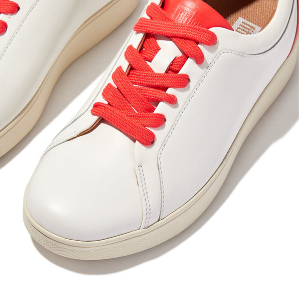 FitFlop FV9-A56 Rally Neon-Pop Ladies White & Orange Leather Arch Support Lace Up Trainers-elevate your sole