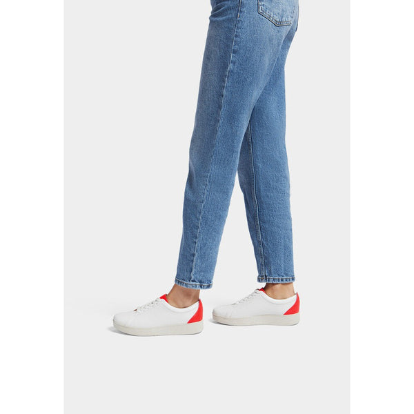 FitFlop FV9-A56 Rally Neon-Pop Ladies White & Orange Leather Arch Support Lace Up Trainers-elevate your sole