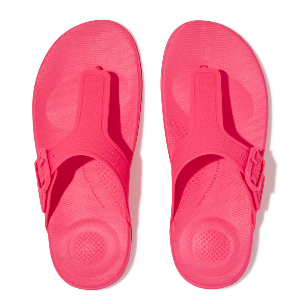FitFlop GB3-A38 Iqushion Adjustable Buckle Ladies Pop Pink PU Arch Support Toe-Post Beach & Pool Shoes-elevate your sole