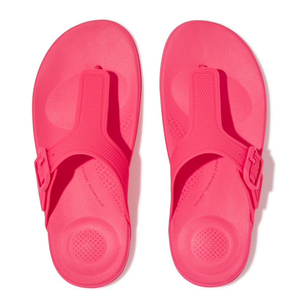 FitFlop GB3-A38 Iqushion Adjustable Buckle Ladies Pop Pink PU Arch Support Toe-Post Beach & Pool Shoes-elevate your sole