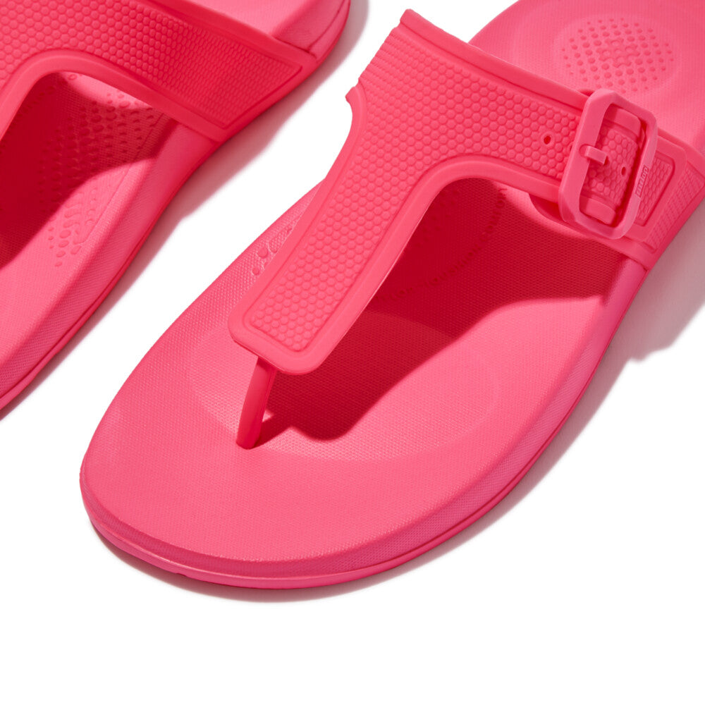 FitFlop GB3-A38 Iqushion Adjustable Buckle Ladies Pop Pink PU Arch Support Toe-Post Beach & Pool Shoes-elevate your sole