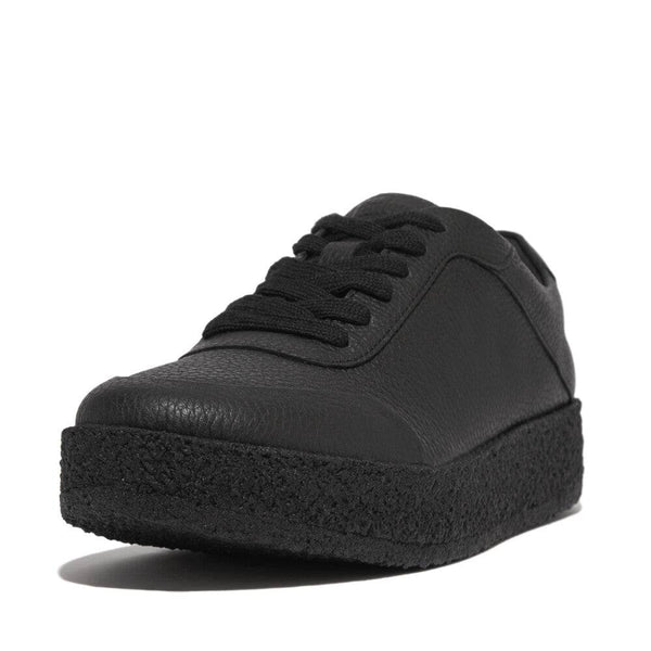 FitFlop GL9-090 Rally Tumbled Ladies All Black Leather Lace Up Trainers-elevate your sole