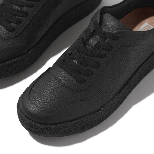 FitFlop GL9-090 Rally Tumbled Ladies All Black Leather Lace Up Trainers-elevate your sole
