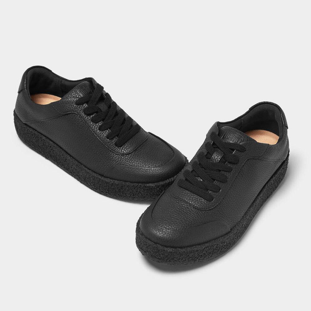 FitFlop GL9-090 Rally Tumbled Ladies All Black Leather Lace Up Trainers-elevate your sole